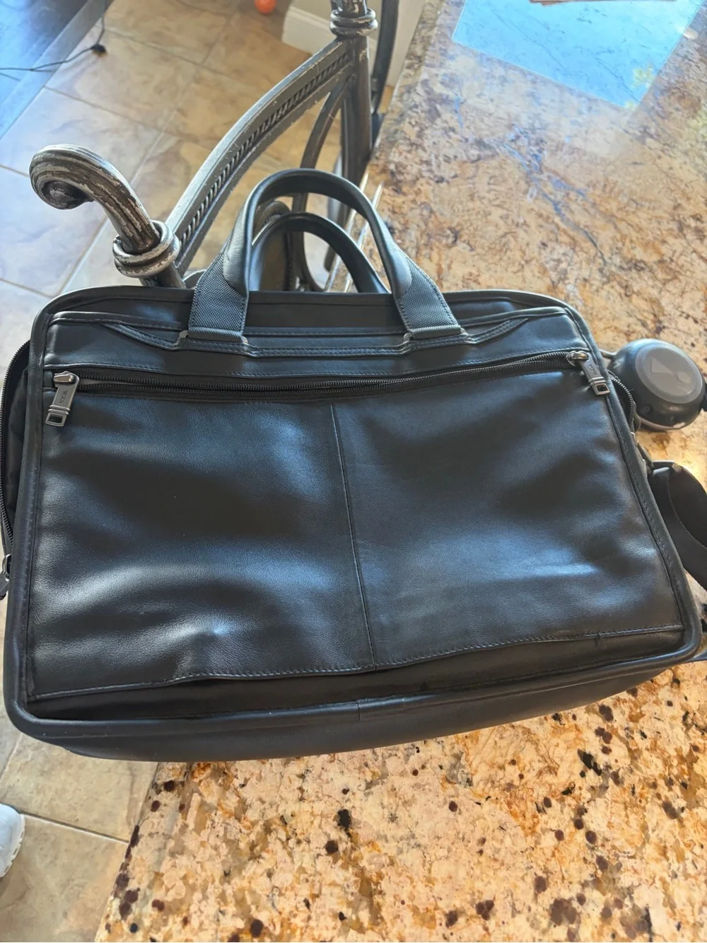 Tumi Black Leather Briefcase with Dual Handles